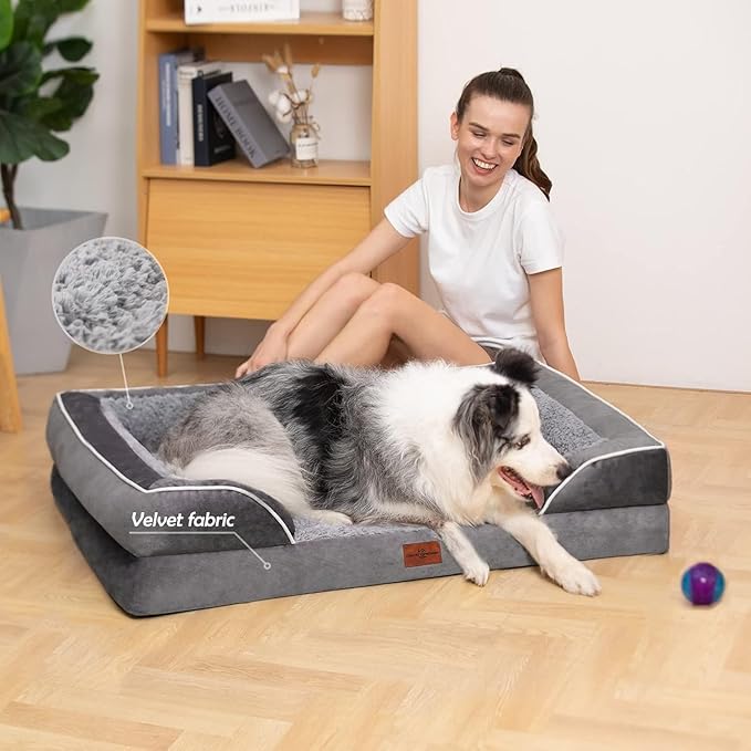 Comfort Expression Large Dog Beds Waterproof Orthopedic Foam Dog Beds for Large Dogs Sofa Comfy Pet Bed with Washable Removable Cover & Non-Slip Bottom(Grey)