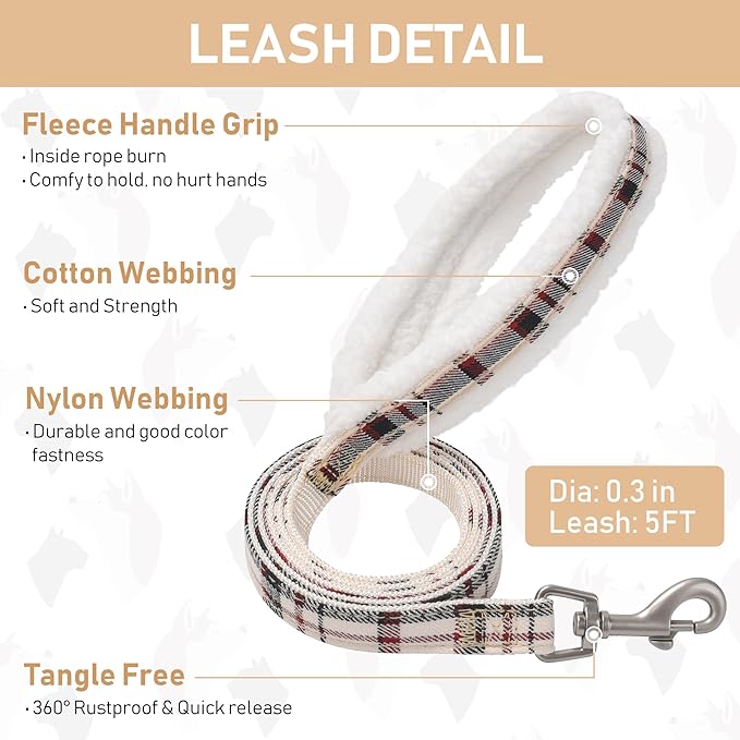 GAMUDA Small Dog Harness Collar and Leash Set, Step in No Chock No Pull Soft Mesh Adjustable Dog Vest Harnesses Plaid Reflective for Dogs Puppy Cats Kitten Rabbit (Warm Beige, M)