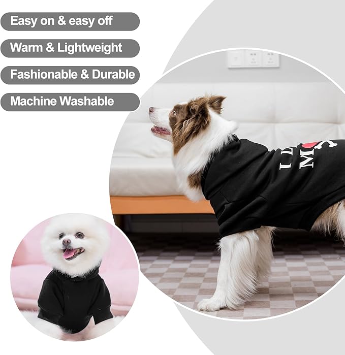 EXPAWLORER Dog Hoodie-Soft and Warm Dog Sweaters, Pet Clothes Autumn Winter Coat Sweatshirt with I Love My MOM Print for Puppy,Cat, Small Medium Large Dogs
