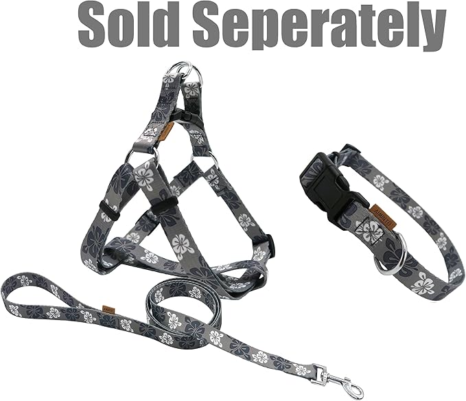 Dog Collar, Cute Floral Pattern, Soft and Adjustable Collar with Quick Release Buckle (M (Neck 14-24", Width 3/4"), Hawaiian Grey)