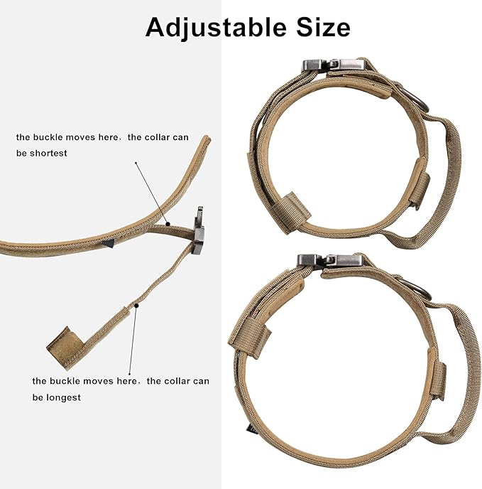 DAGANXI Tactical Dog Collar, Adjustable Military Training Nylon Dog Collar with Control Handle and Heavy Metal Buckle for Medium and Large Dogs, with Patches and Airtags Case (S, Brown)