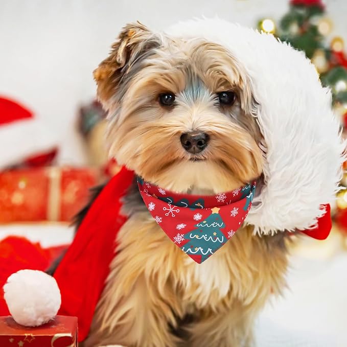 PAWCHIE Christmas Dog Bandanas 4 Pack, Reversible Dog Party Triangle Scarf Bibs, Pet Holiday Costume with Adjustable Snaps, Multiple Christmas-Themed Patterns for Small Medium Dogs Puppy, Cats, Pets