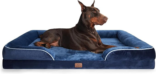 Bedsure XXL Orthopedic Dog Bed - Washable Great Dane Dog Sofa Beds for Giant Dogs, Supportive Foam Pet Couch Bed with Removable Washable Cover, Waterproof Lining and Nonskid Bottom, Navy Blue