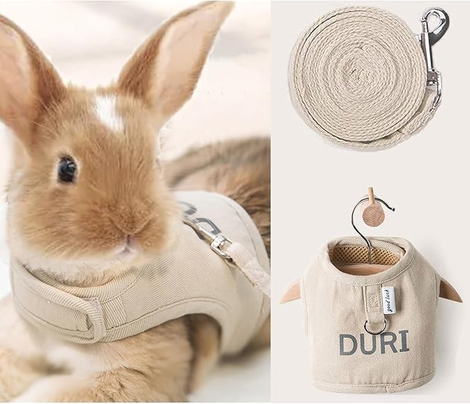 MANON ROSA Rabbit Harness and Leash Set - Escape-Proof Adjustable Vest Harness for Dwarf Bunnies, Soft Padded Conejos Collar with Safety Buckle, Small Animal Walking Accessories