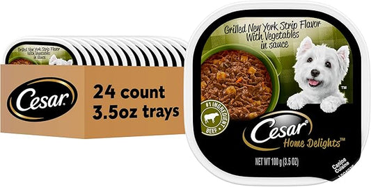 Cesar Home Delights Adult Wet Dog Food, Grilled New York Strip Flavor with Vegetables in Sauce, 3.5 oz. (24 Count, Pack of 1)