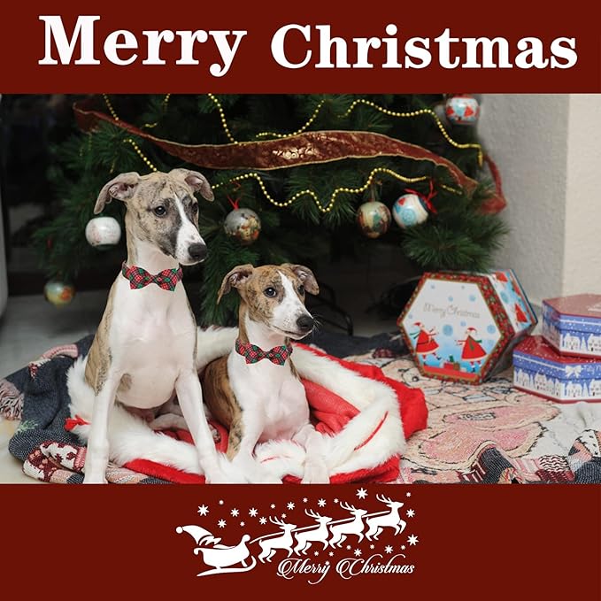 Unique style paws Christmas Dog Collar with Bow Tie Red Green Plaid Adjustable Cotton Puppy Collar for Small Medium Large Dogs-XS