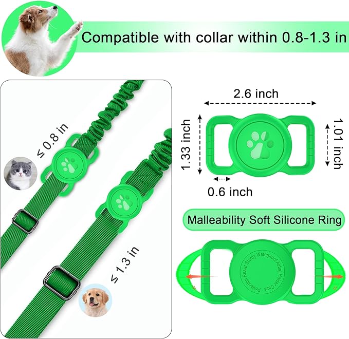 SANKALA Airtag Dog Collar Holder, [1 Pack] Waterproof Dog Airtag Holder, Silicone Full Body Covered Anti-Lost Protective Apple Air Tag Holder for Pet Collar - Fits All Width Collars, Green