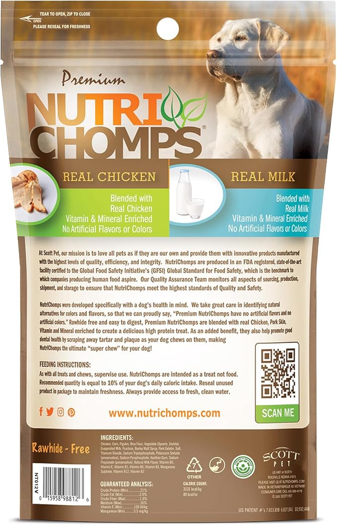 NutriChomps Dog Chews, 6-inch Braids, Easy to Digest, Long Lasting, Rawhide-Free Dog Treats, Healthy, 4 Count, Real Milk flavor