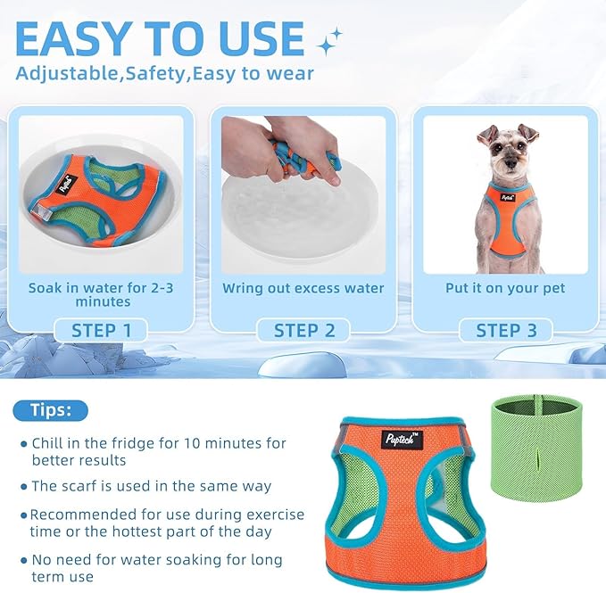 PUPTECK Adjustable Dog Harness Collar and Leash Set Step in No Pull Pet Harness for Small Medium Dogs Puppy and Cats Outdoor Walking Running, Soft Mesh Padded Reflective Vest Harnesses, OrangeRed L