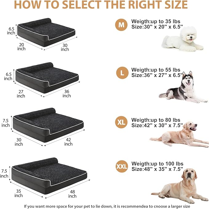 BFPETHOME Orthopedic Dog Beds for Large Dogs-Waterproof Sofa Dog Bed with Removable Washable Cover, Big Pet Bed with Waterproof Lining and Nonskid Bottom,Pet Bed for Large Dogs