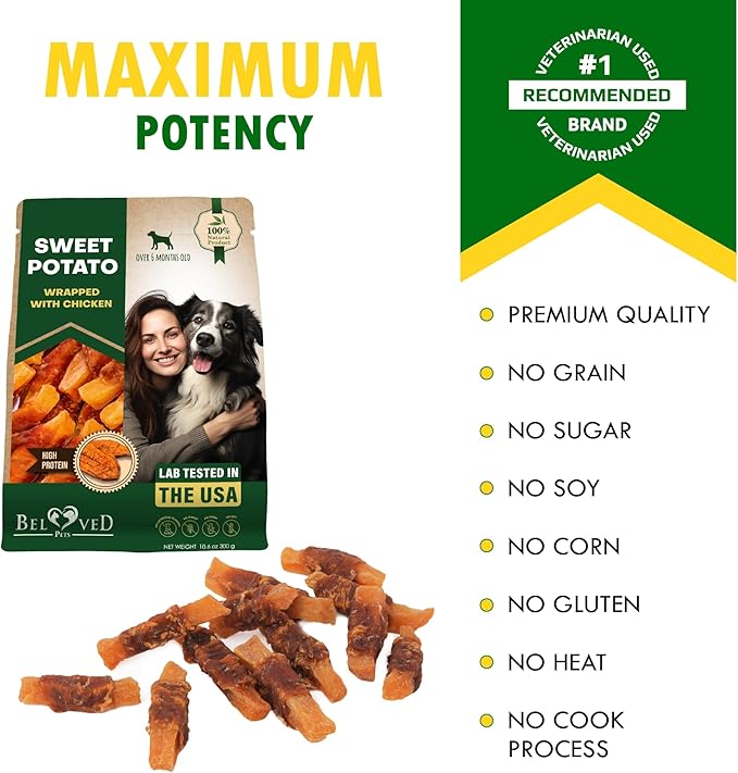 Dog Sweet Potato Wrapped with Chicken & Pet Natural Chew Treats - Grain Free Organic Meat & Human Grade Dried Snacks in Bulk - Best Twists for Training Small & Large Dogs - Made for USA (Sweet Potato)