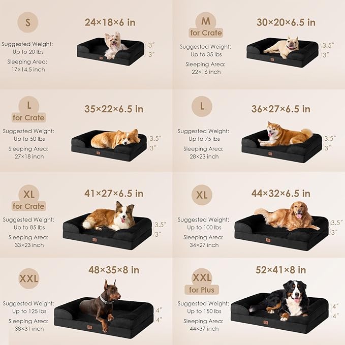 EHEYCIGA Orthopedic Dog Bed for Small Dogs, Waterproof Memory Foam Small Dog Beds with Sides, Non-Slip Bottom and Egg-Crate Foam Medium Pet Couch Bed with Washable Removable Cover, Black