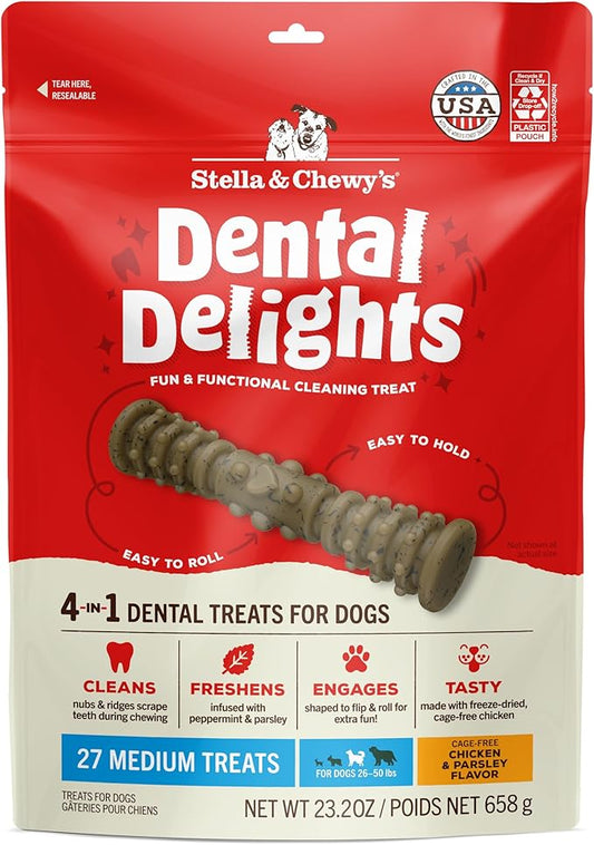 Stella & Chewy's Dental Delights with Freeze-Dried Chicken - Medium Dental Treats for Dogs, 23.2 Ounce Bag