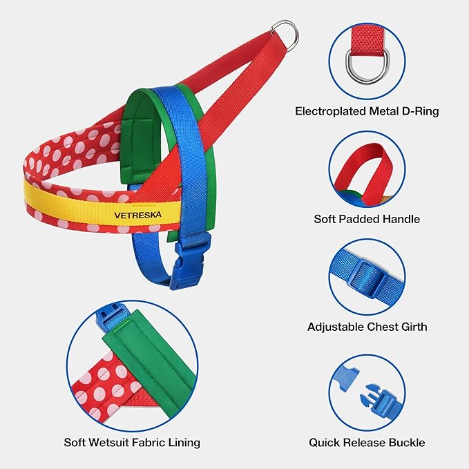 VETRESKA MoMA Dog Harness for Medium Large Dogs, Easy Walk Dog Harness and Leash Set, No Pull Dog Vest Harness for Walking and Training, Adjustable, Take Control & Anti-Twist Pet Lead Combo (Red, M)