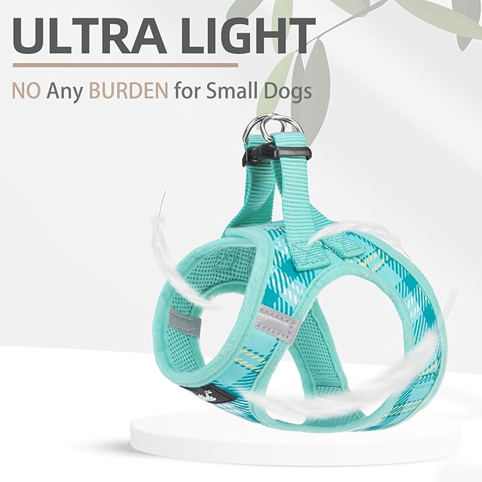 PUPTECK Dog Harness and Leash Set for Small Medium Dogs No Pull Step-in Soft Mesh Puppy Cat Vest Harnesses Reflective at Night, Plaid Pattern Green S