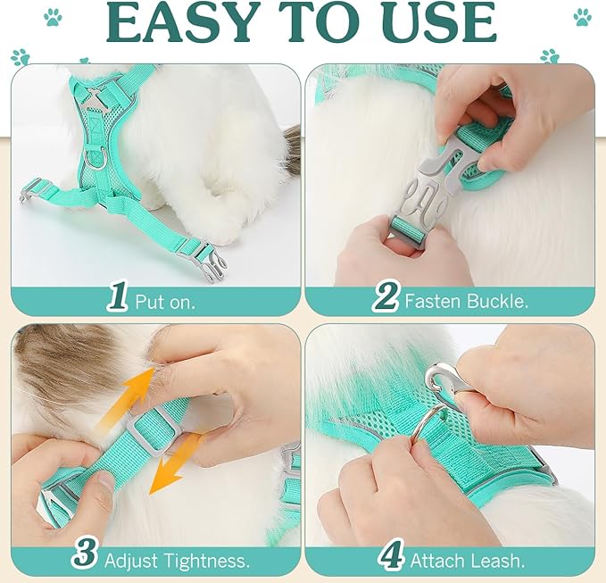 Cat Harness and Leash Set for Walking, Adjustable Kitten Vest Harness with Reflective Strip Breathable Mesh, Escape Proof Soft Pet Safety Vest for Cats, Kittens, Puppies, XL, Lake Blue