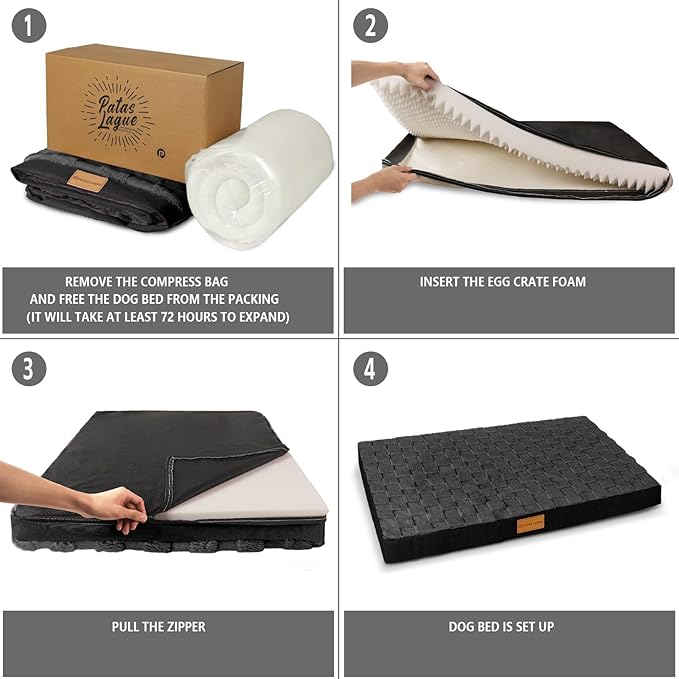 Patas Lague Orthopedic Dog Bed for Small Dogs, Waterproof Soft Warm Comfortable Egg Crate Foam Small Pet Beds Mat with Removable Washable Cover and Nonskid Bottom, 20''X15'' Black