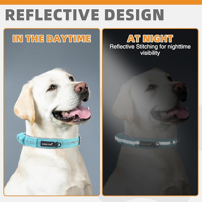 KOOLTAIL Heavy Duty Dog Collar with Handle for Large Dogs, Ballistic Nylon Collar for Training Control, Soft Padded Thick Wide Reflective Dogs Collar with Adjustable Metal Buckle for Walking, Green M