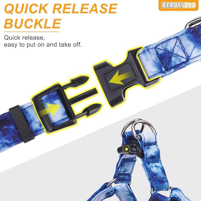 BEAUTYZOO Dog Harness Collar and Leash Set, No Pull Step in Pet Harness for Small Sized Dogs, Adjustable No Escape Puppy Vest Harnesses Outdoor Walking Running, Soft Reflective Vest, Dark Blue XS