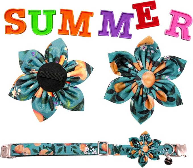 Dog Collar with Flower, Durable Comfortable Cotton Dog Flower Collar with Metal Buckle for Large Dog Girl, Summer Cute Dog Collar, L