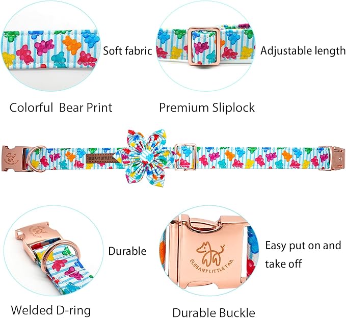 Elegant little tail Dog Collar, Dog Collar with Flower Boy Girl Pet Collar Flowers Soft Durable Dog Flower Collar for Medium Dogs