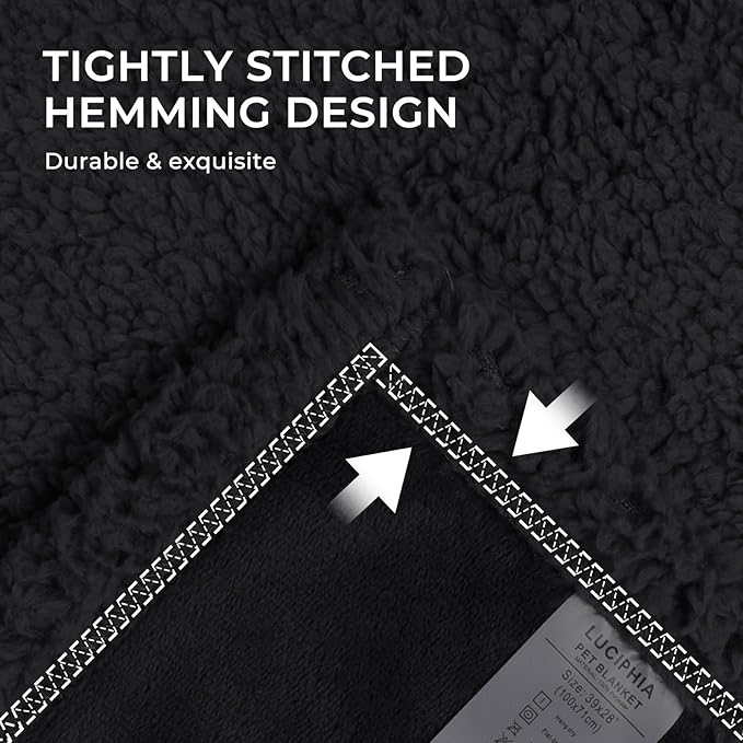 Luciphia Waterproof Blanket for Large Dogs Liquid Proof Furniture Protector Washable Pet Reversible Bed Cover for Couch Soft Sherpa Fleece Cat Blankets for Small Medium Black Medium（57" x 40"）