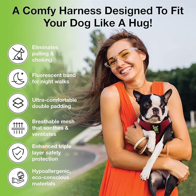 EcoBark Step in Dog Harness - Eco-Friendly Dog Harnesses for for Small & Medium Breed Dogs - Reflective and Adjustable Chest Body Halter Vest -Soft Luxurious Mesh (Burgundy, XL)