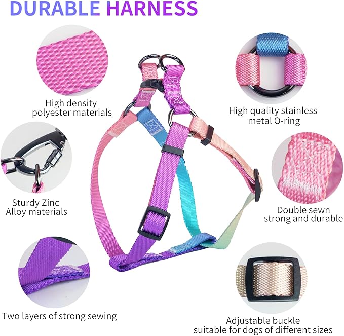 AIITLE Easy Walk Dog Harness Collar Leash Set - Adjustable Basic Collar Heavy Duty Leash - No Pull Halter Harness - Outdoor Training Running for Medium Dogs, Pink Gradient M