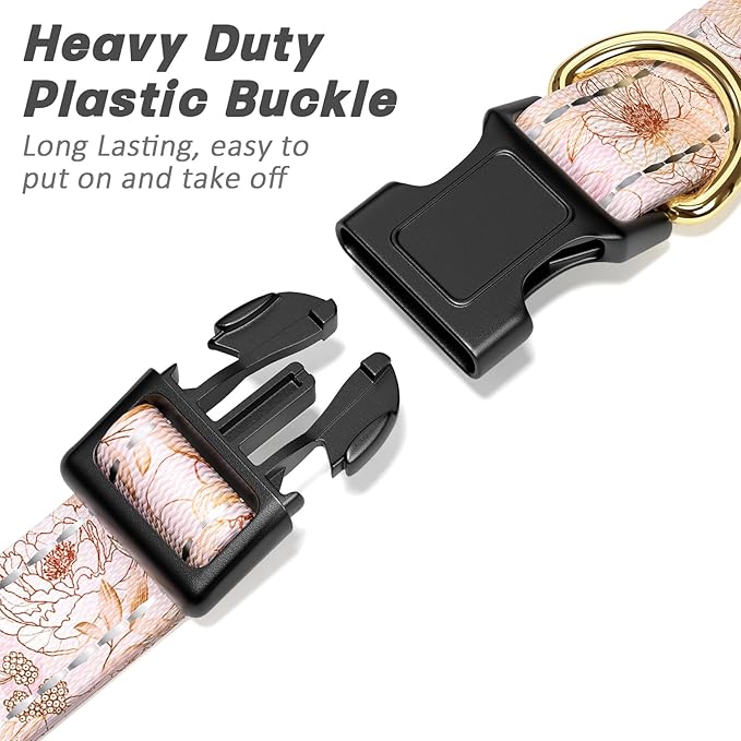 Reflective Dog Collar for Small Dogs, Cute Flower Theme Adjustable Heavy-Duty Nylon Puppy Collar for Boy and Girl Female, Soft Pet Accessories with Quick Release Buckle, Neck 10-16", Pink