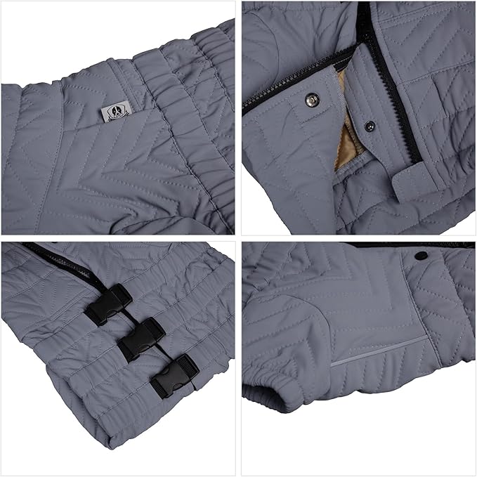 Lovelonglong Warm Dog Coat Double Layers Vest, 4 Legs Covered Windproof Waterproof Reflective Outdoor Skating Costume for Corgis Dachshund Gray D-M