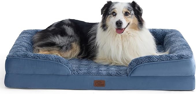 Bedsure Orthopedic Dog Bed for Extra Large Dogs - Calming XL Dog Sofa Beds with Luxurious Plush Washable, Pet Couch Bed with Removable Washable Cover, Waterproof Lining and Nonskid Bottom, Blue