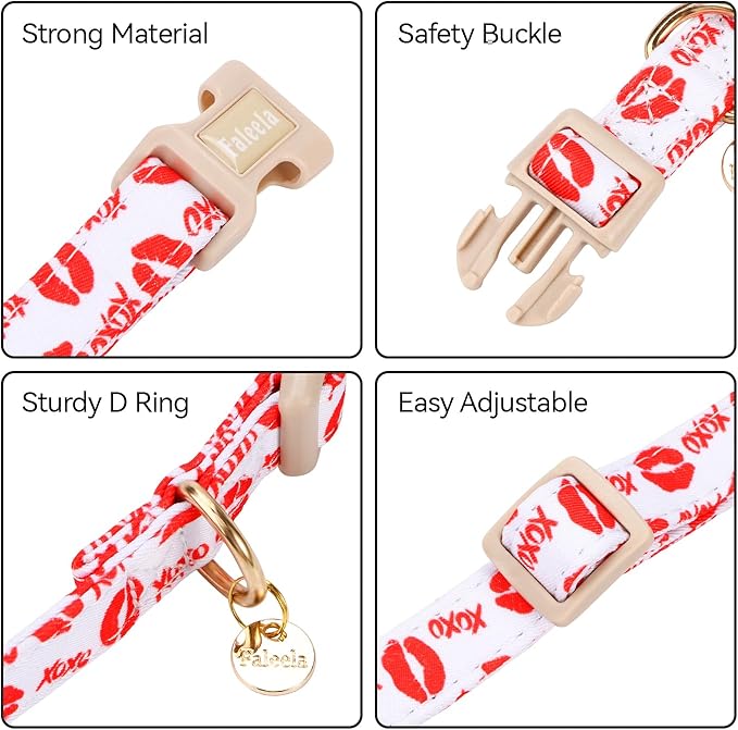 Faleela Dog Collar - Cute & Comfy Cotton Pet Collar, Adjustable Lightweight Design with Quick-Release Buckle, for Small, Medium & Large Dogs - Multiple Styles Available (Valentine, Medium)