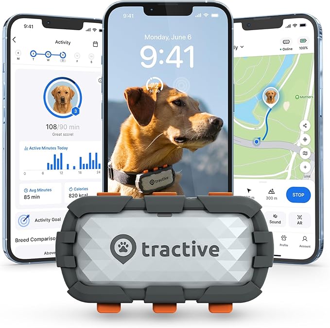 Tractive XL GPS Dog Tracker (50 lbs+) | Real-time Pet Location Tracker | Health & Wellness Alerts | Virtual Fence for Dogs | Dog Collar Attachment (Adventure Edition)