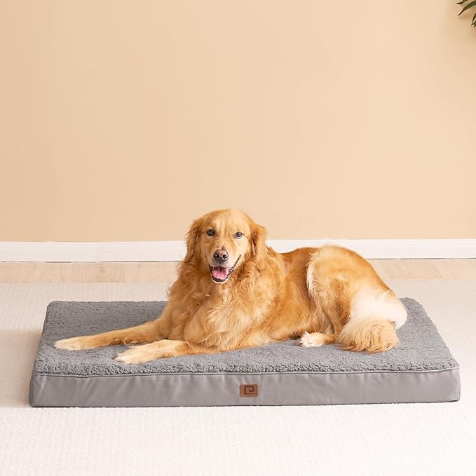 EHEYCIGA Orthopedic XL Dog Beds for Extra Large Dogs with Removable Washable Cover for Crate, Light Grey, 41x27