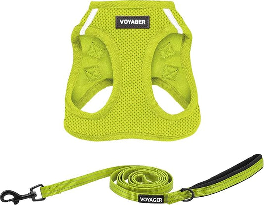 Voyager Step-in Air All Weather Mesh Harness and Reflective Dog 5 ft Leash Combo with Neoprene Handle, for Small, Medium and Large Breed Puppies by Best Pet Supplies - Set (Lime Green), M