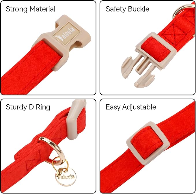 Faleela Dog Collar - Cute & Comfy Cotton Pet Collar, Adjustable Lightweight Design with Quick-Release Buckle, for Small, Medium & Large Dogs - Multiple Styles Available (Large, Red)
