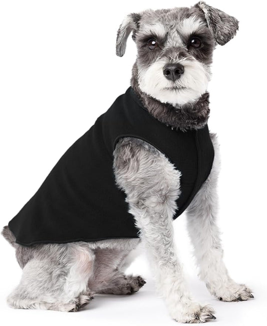 Stretch Fleece Dog Coat, Stretchy Pet Sweater, Machine Washable Pullover for Winter and Fall, Black, 10