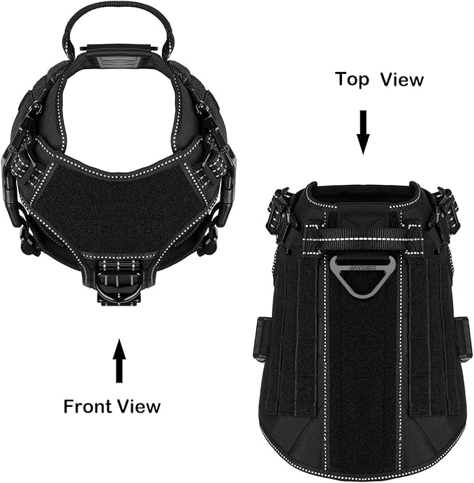 ICEFANG Tactical Dog Harness,Medium Size, 2X Metal Buckle,Working Dog MOLLE Vest with Handle,No Pulling Front Leash Clip,Hook and Loop Panel