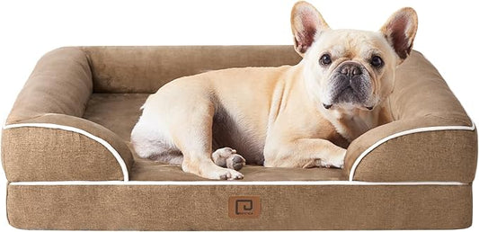 EHEYCIGA Orthopedic Dog Bed for Medium Dogs, Waterproof Memory Foam Medium Dog Beds with Sides, Non-Slip Bottom and Egg-Crate Foam Pet Couch Bed with Washable Removable Cover, Camel