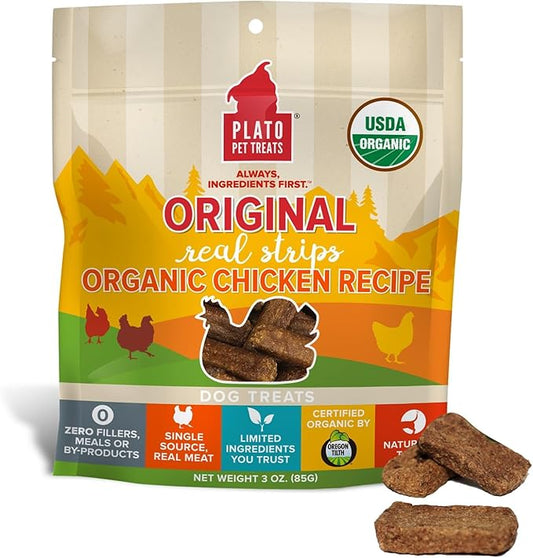 PLATO Original Real Strips Organic Chicken 3oz, Natural (850002221527)