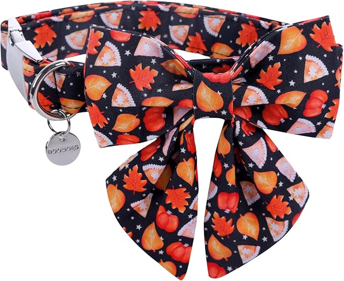 DOGWONG Fall Dog Collar with Bowtie - Fall Dog Collar Soft Cotton Autumn Dogs Necklace - Halloween Puppy Necklace for Small Medium Large Dogs