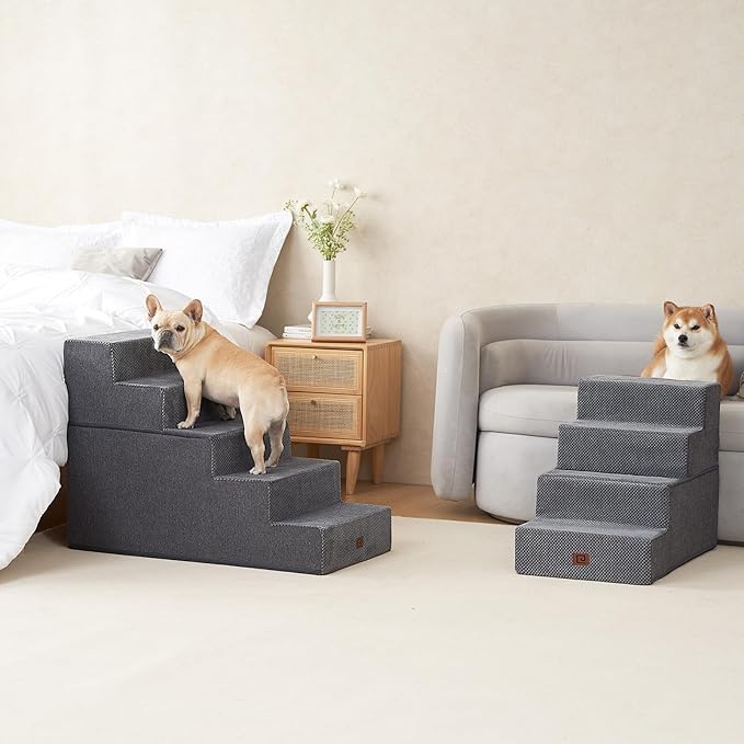 EHEYCIGA Dog Stairs for High Bed 25”H, 5-Step Extra Wide Dog Steps for Bed, Pet Steps for Small Dogs and Cats, Non-Slip Balanced Pet Ramp, Grey