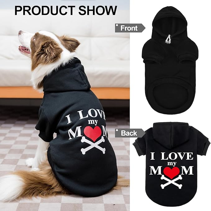 EXPAWLORER Dog Hoodie-Soft and Warm Dog Sweaters, Pet Clothes Autumn Winter Coat Sweatshirt with I Love My MOM Print for Puppy,Cat, Small Medium Large Dogs