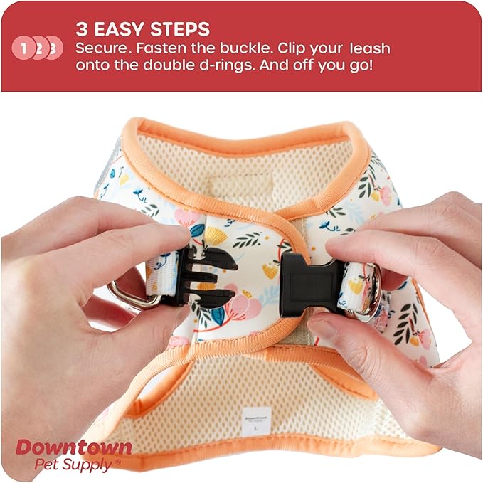 Downtown Pet Supply Step in Dog Harness for Small Dogs No Pull, Small, Floral - Adjustable Harness with Padded Mesh Fabric and Reflective Trim - Buckle Strap Harness for Dogs