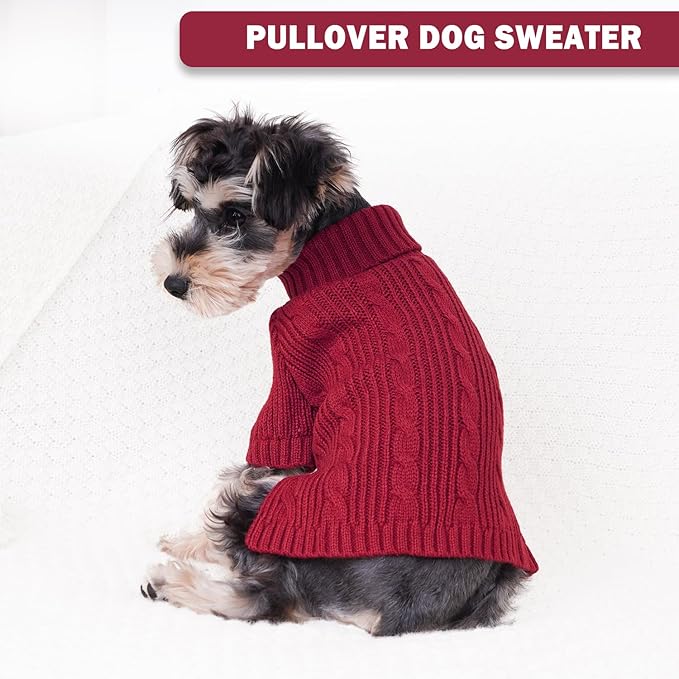 Turtleneck Dog Sweaters Dog Clothes for Small Dogs Dog Knitted Warm Sweater Puppy Cold Weather Clothes Small Dog Pullover Sweater Fall Winter Doggie Outfits Cat Apparel (Red, Large)