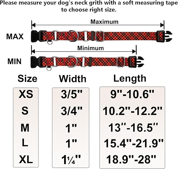 Christmas Martingale Collar for Dogs Plaid Dog Collars for Small Medium Large Dogs with Buckle Adjustable Soft Nylon Dog Collar (Red Plaid, Medium)