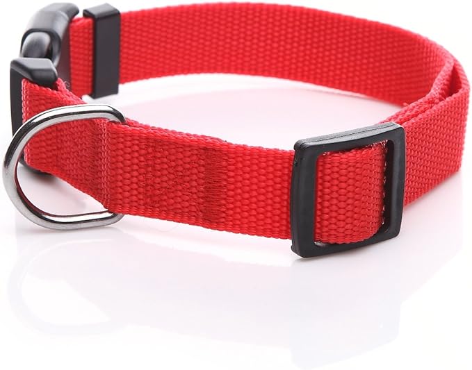 Adjustable Nylon Dog Collar, pet Collar 1 Inch 3/4 Inch 5/8 Inch Wide, for Large Medium Small Dogs(5/8 Inch, Red)