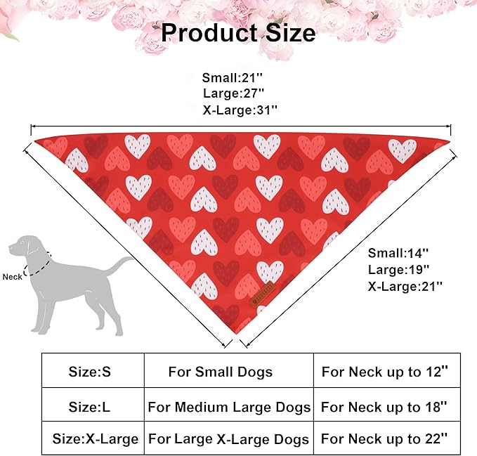 ADOGGYGO Valentine Dog Bandana, Red Blue Heart Love Pet Scarf, Adjustable Fit Pet Valentine Bandanas for Large and Extra Large Dogs (X-Large)