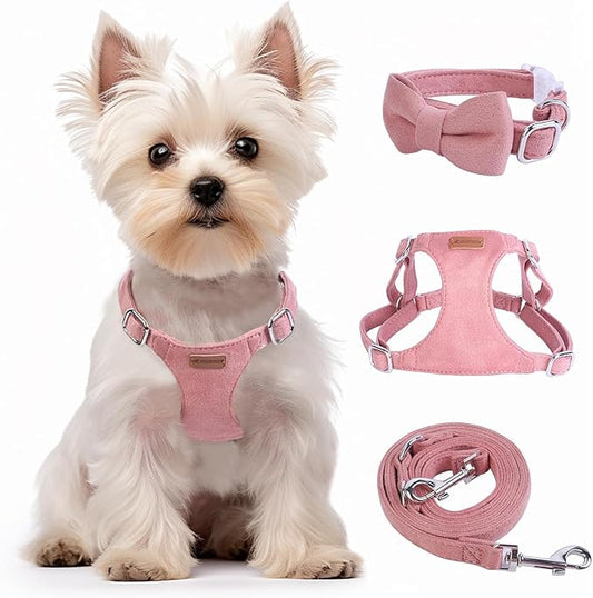 Dog Harness and Leash Set, XXS No Pull Adjustable Puppy Harness with Multifunction Pink Dog Leash and Dog Collar, Soft No Choke Escape Proof Pet Harness Vest for Small Dogs and Cats (Red, XXS)