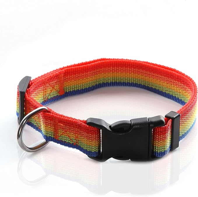 Adjustable Nylon Dog Collar, pet Collar 1 Inch 3/4 Inch 5/8 Inch Wide, for Large Medium Small Dogs (M(3/4" x 14-21"), Rainbow)